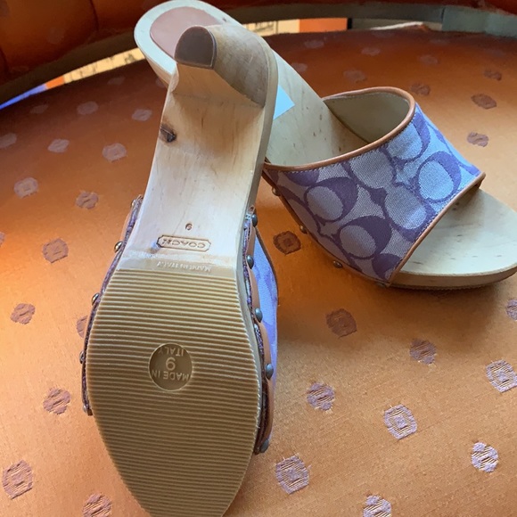 COACH CANVAS WOODEN CLOG SANDALS - Picture 4 of 7